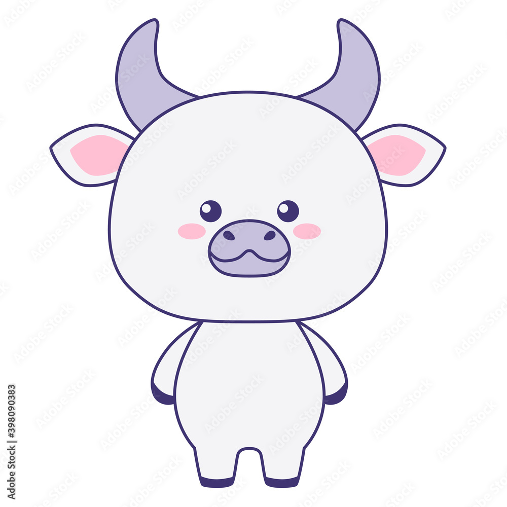Cute little bull stands isolated on a white background. Print for poster or t-shirt. Vector illustration