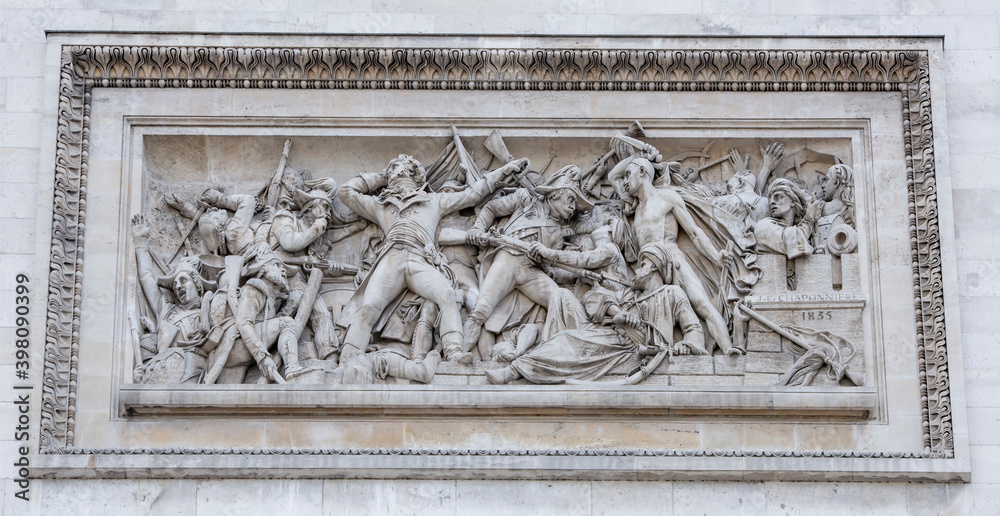Triumphal arch on the Champs Elysees.Bas-relief, symbolizing itself, the capture of Napoleon Alexandria in 1798