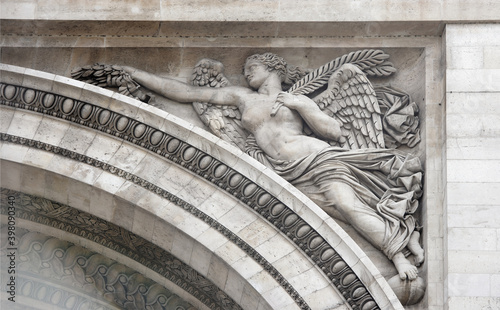  Triumphal arch on the Champs Elysees.Sculpture decoration