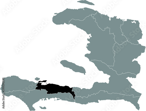 Black location map of the Haitian Nippes department inside gray map of Haiti