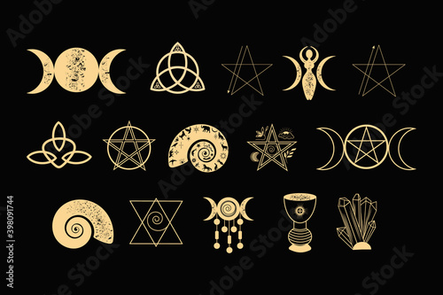 A set of esoteric elements.Tattoo alchemy and spiritual, witchcraft magician and occult.