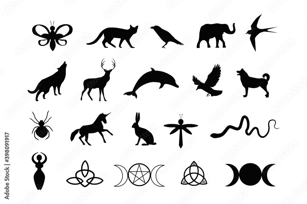 Fototapeta premium A set of esoteric elements.Tattoo alchemy and spiritual, witchcraft magician and occult.