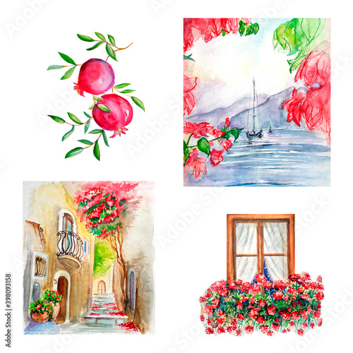 Aquarelle drawing collection of vintage illustration photo