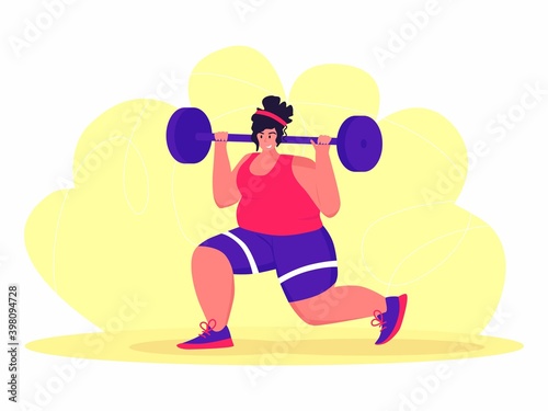 A young obese woman doing exercise. A girl working in sweat to get rid of belly fat. Obesity.