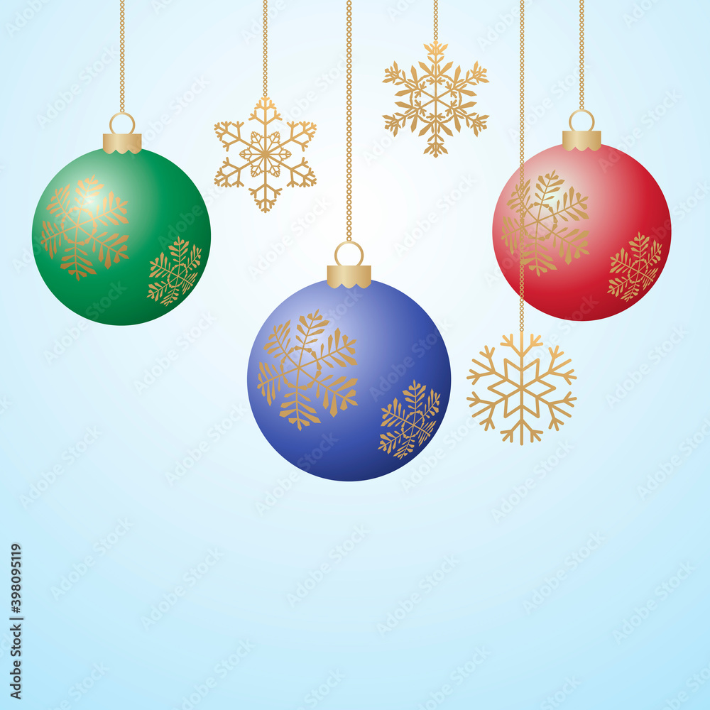 Set of festive balls and snowflakes. Vector illustration of Christmas balls and snowflakes.