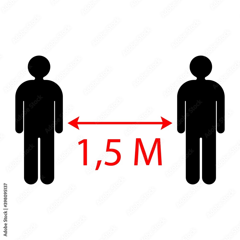 Social distance: The arrow shows the distance between people 1.5 meters. Vector illustration. Vector icon. Social distance: The arrow shows the distance between people 1.5 meters. Vector illustration. Vector icon.