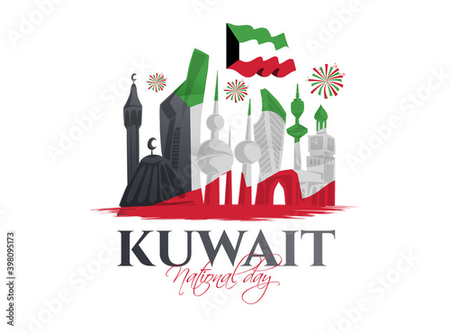 vector illustration. design of the schedule for the holidays of Kuwait. The 25th day is the national holiday, the day of independence. February 26 is the day of liberation of Kuwait vector