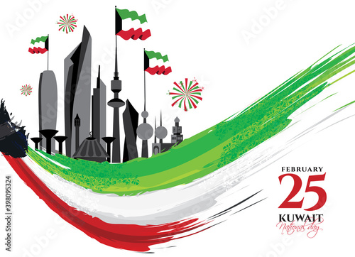 vector illustration. design of the schedule for the holidays of Kuwait. The 25th day is the national holiday, the day of independence. February 26 is the day of liberation of Kuwait vector