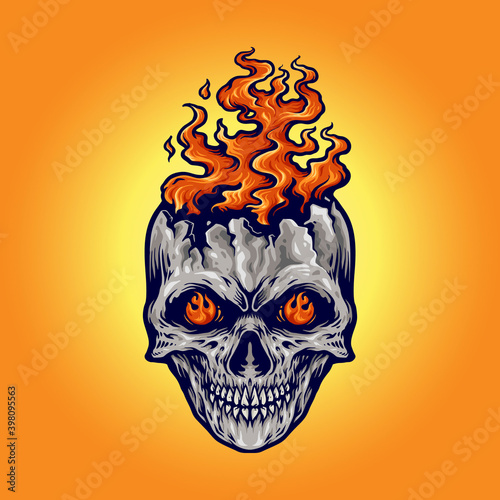 Angry Skull Flame Fire Illustrations for your work Logo merchandise clothing line, stickers and poster, greeting cards advertising business company or brands.