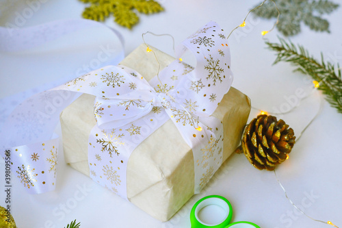 christmas gift wrappind. winter holiday photo