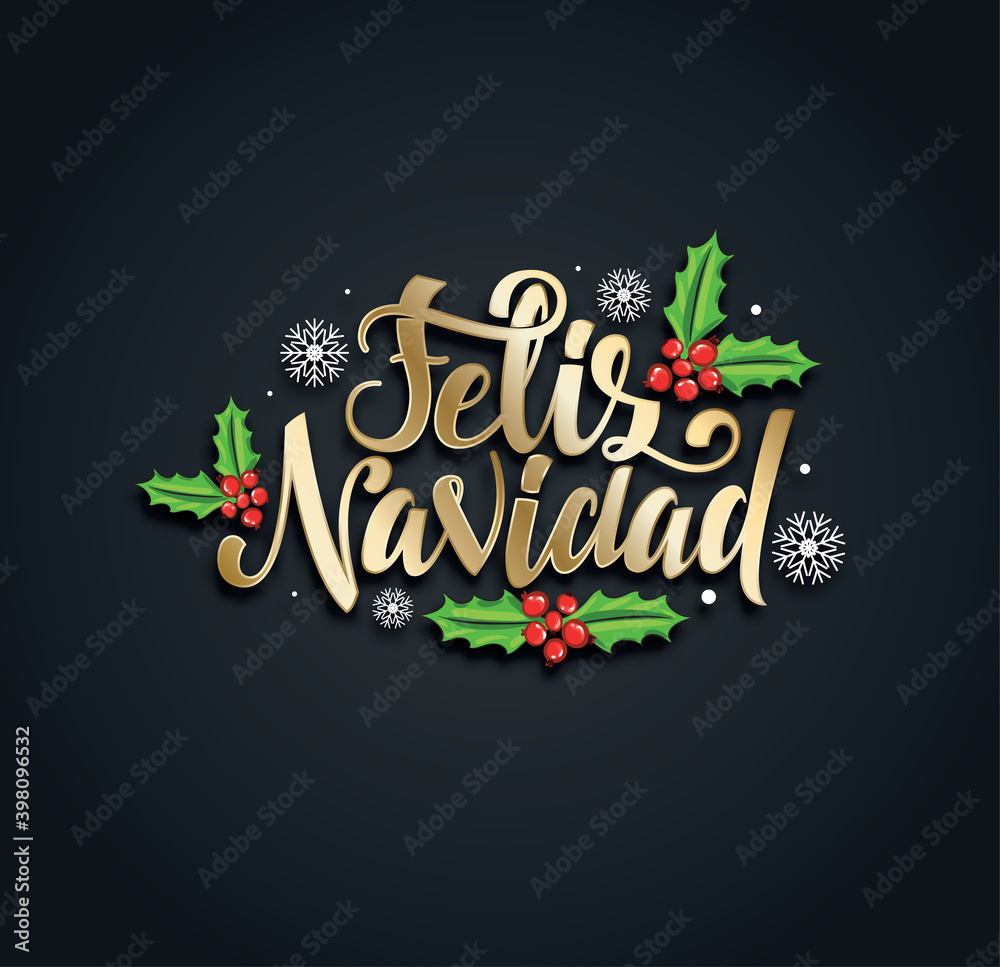 Merry Christmas 2021 vector illustration. hand-written lettering. Feliz navidad design graphics for brochures, gift cards, flyers and postcards. translated from Spanish: Merry Christmas