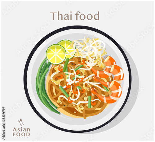 Thai food Pad thai , Vector Illustration