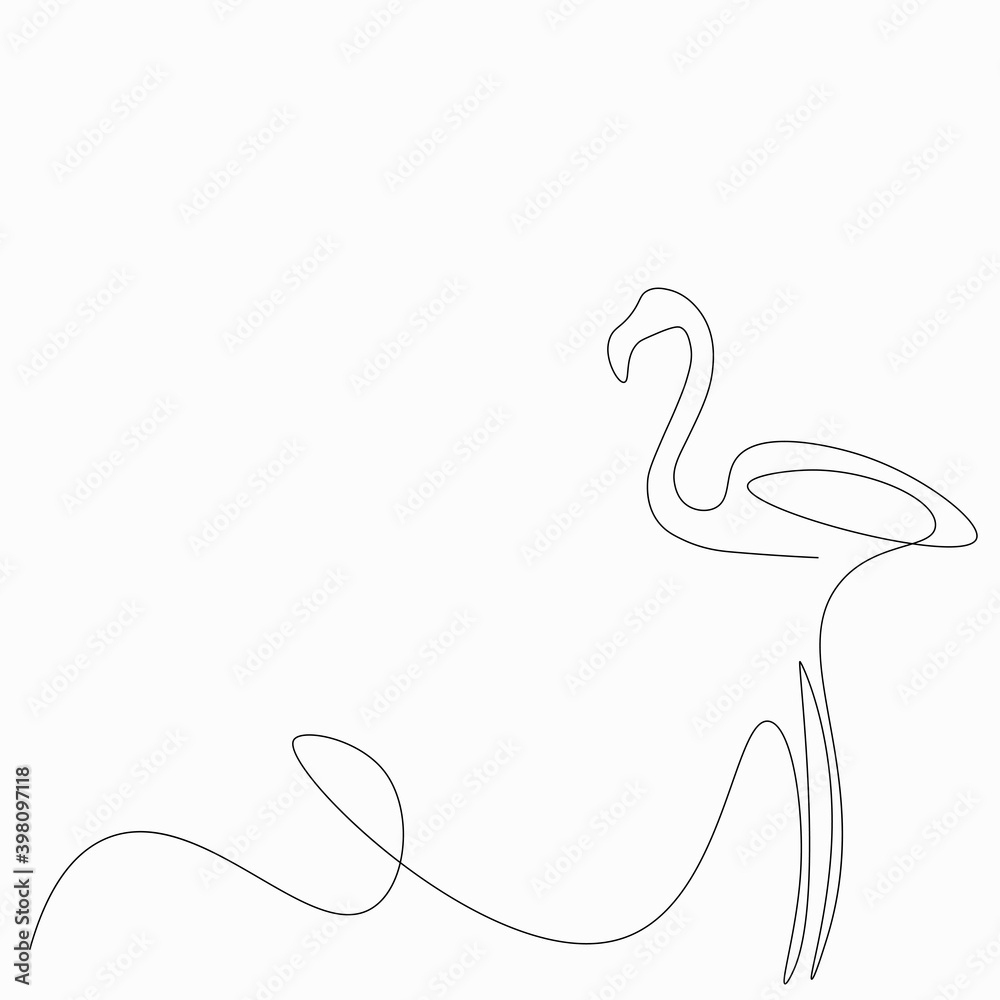 Flamingo birds line drawing on white background, vector illustration Flamingo birds line drawing on white background, vector illustration