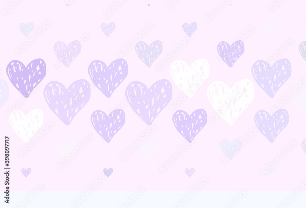 Light Purple vector pattern with colorful hearts.