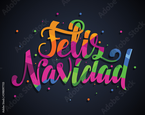 Merry Christmas 2021 vector illustration. hand-written lettering. Feliz navidad design graphics for brochures, gift cards, flyers and postcards. translated from Spanish: Merry Christmas