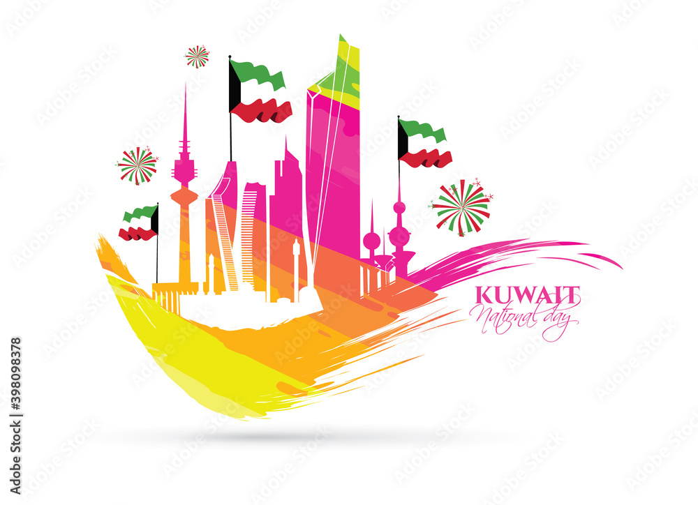 Obraz premium vector illustration. design of the schedule for the holidays of Kuwait. The 25th day is the national holiday, the day of independence. February 26 is the day of liberation of Kuwait vector