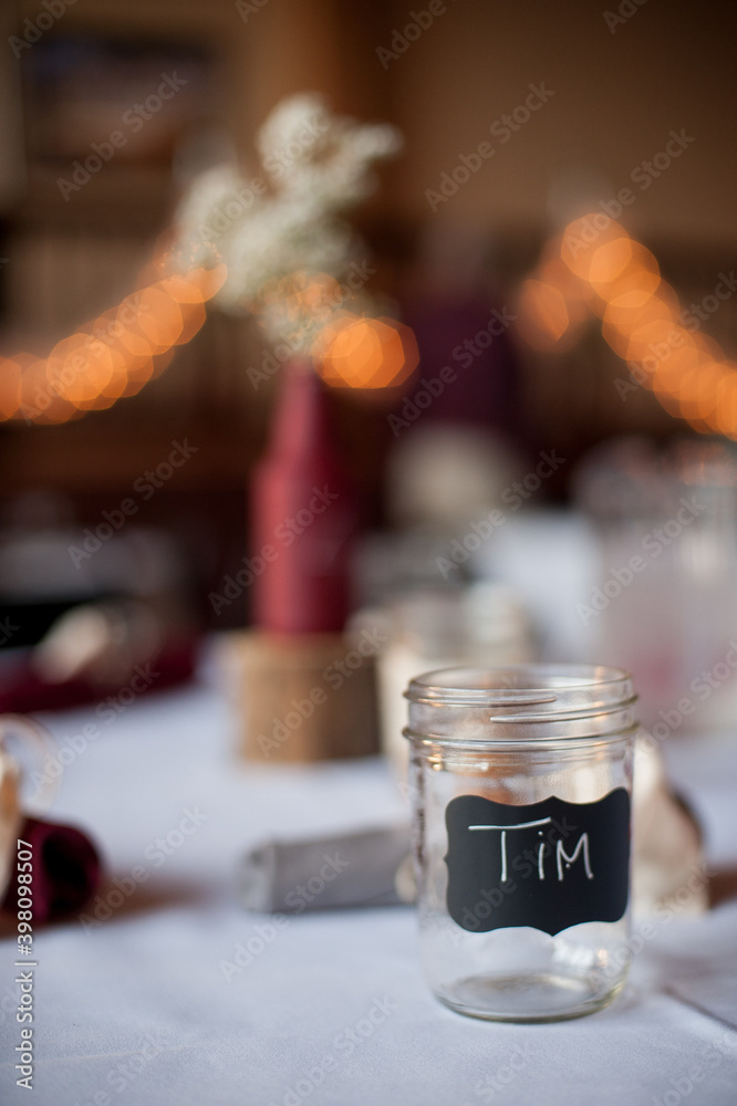 mason jar drinking glass at wedding reception