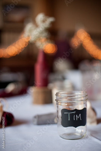mason jar drinking glass at wedding reception
