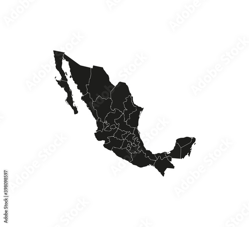 Mexico Map, states border map. Vector illustration.