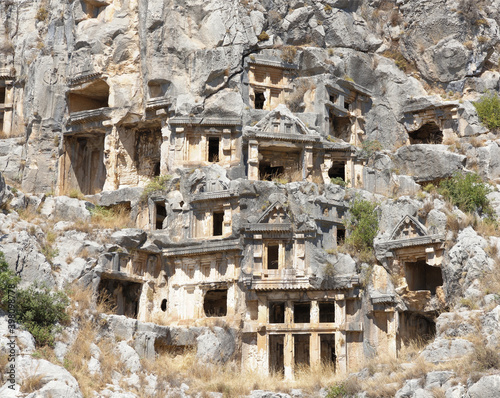  Myra  was an ancient Greek town in Lycia.The tomb carved into the rocks, the so-called necropolis.Tombs are located high above the ground.