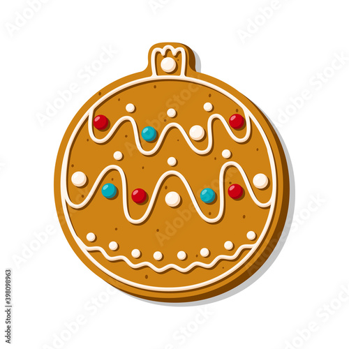 Glazed gingerbread cookies in the form of a Christmas tree toy. Winter holiday symbol and new year decoration. Vector illustration