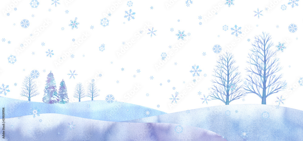 幻想的な冬の平原イメージ 水彩イラスト 白背景 Ilustracion De Stock Adobe Stock