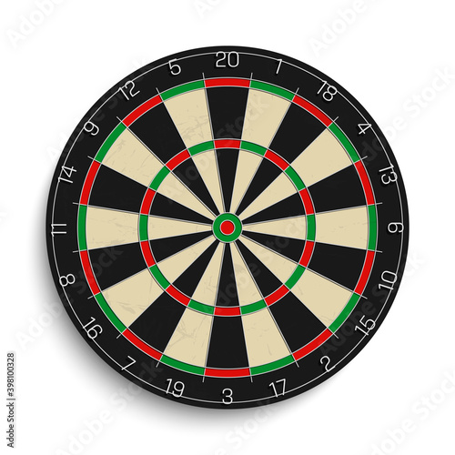 Realistic dart board isolated on white background. photo
