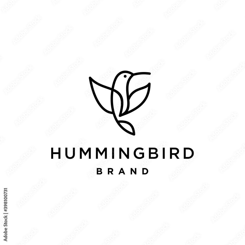 hummingbird colibri bird with leaf nature logo icon line abstract outline monoline vector illustration