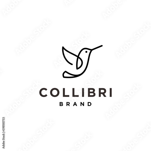 hummingbird colibri bird with leaf nature logo icon line abstract outline monoline vector illustration