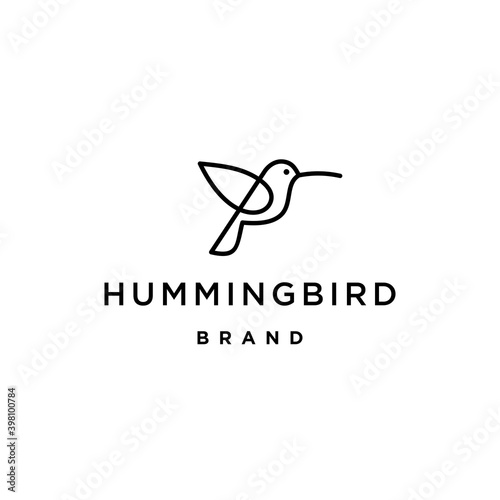 hummingbird colibri bird with leaf nature logo icon line abstract outline monoline vector illustration