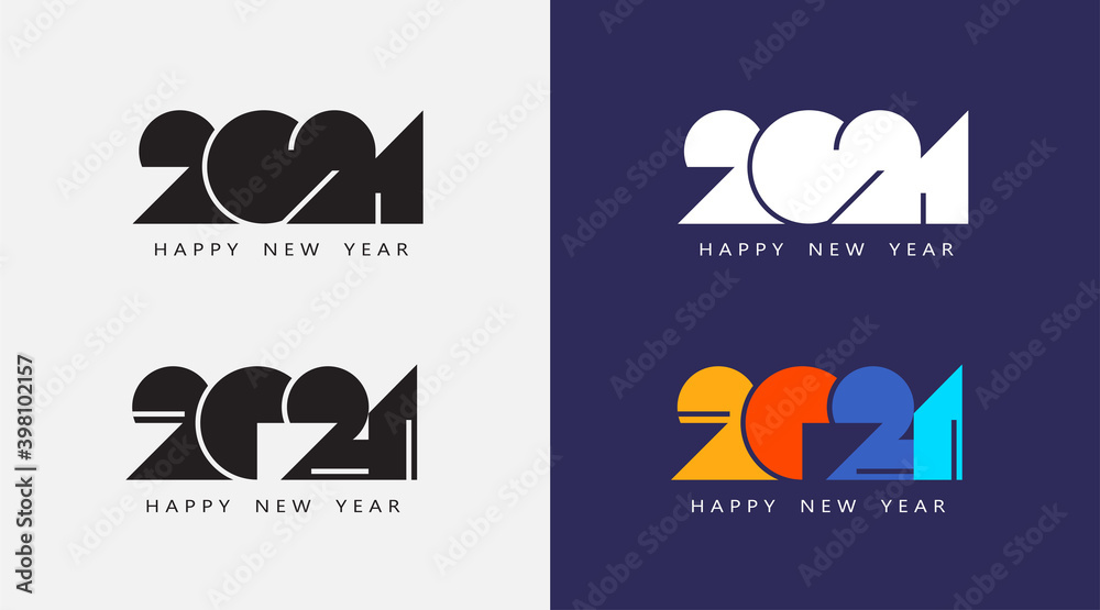 2021 Happy New Year logo text. 2021 set number design template.