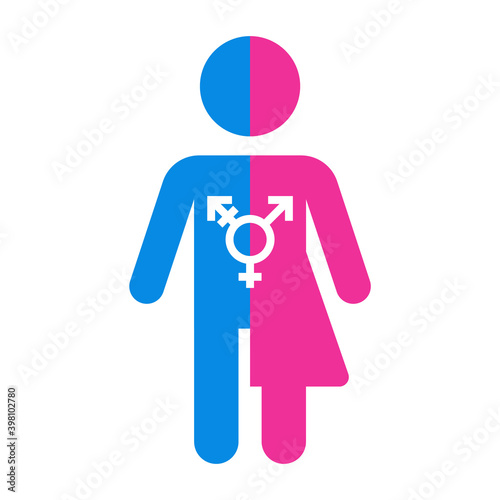 transgender person icon. fusion of man and woman. flat vector illustration isolated on white background.