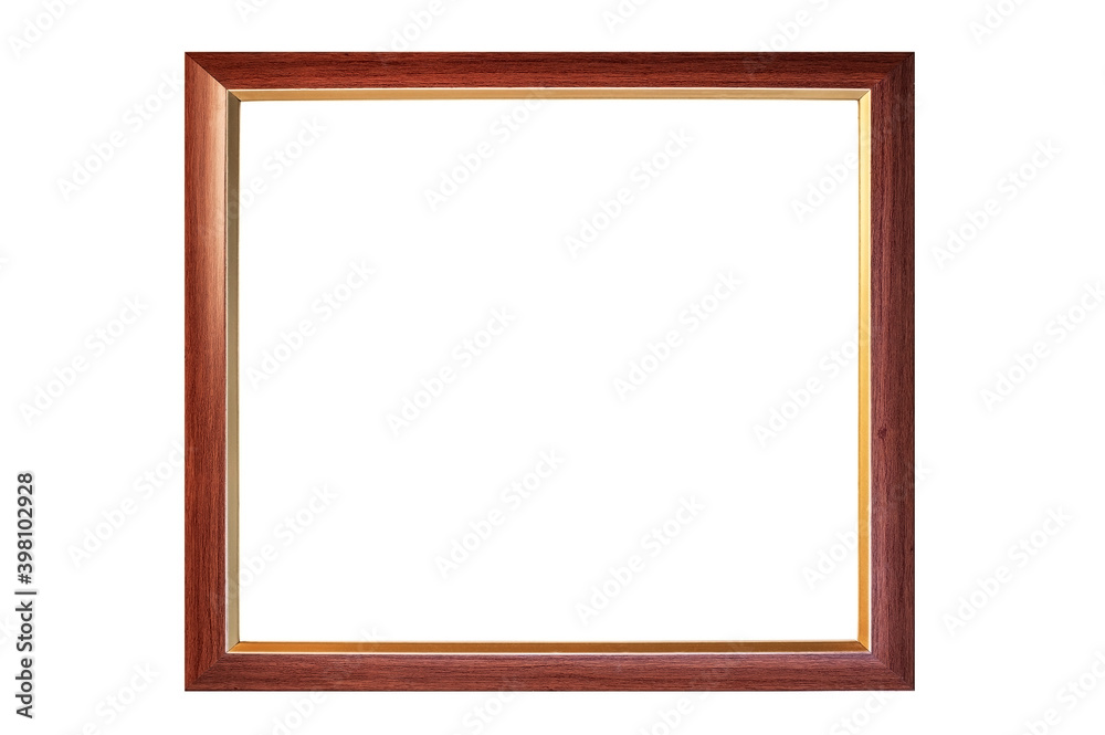 Stylized frame for wood and gold for photos, different images on a white background, isolated Stylized frame for wood and gold for photos, different images on a white background, isolated
