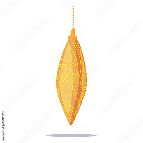 The concept of winter holidays and celebrations. Beautiful decorations for the Christmas tree. Set of holiday decorations. Set of golden hanging toys of the Christmas tree.