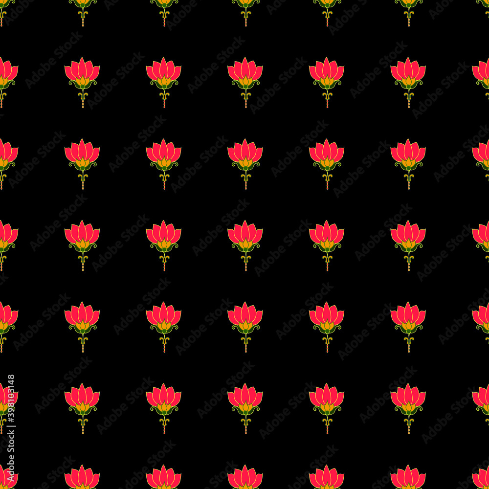 pink lotus with black background seamless repeat pattern