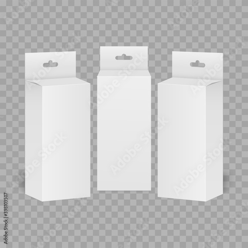 White Product Package Box With Hang Slot. Mock Up. Vector.