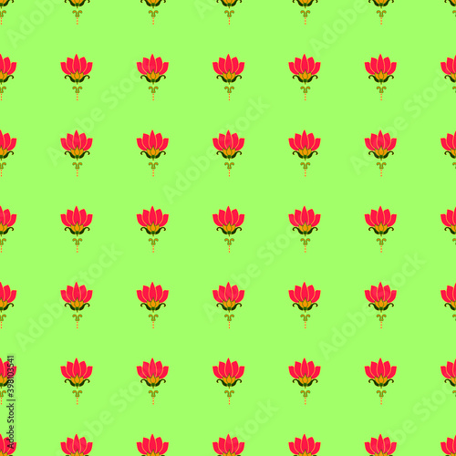 pink lotus with green background seamless repeat pattern