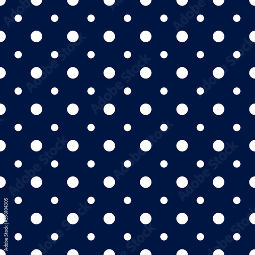 Vector seamless pattern circle. Blue dot texture. Geometric dotty pattern. Point background. Classic polka. Small and large dots. Simple polkadots. Repeat polkadot design prints, wallpapers, textiles 