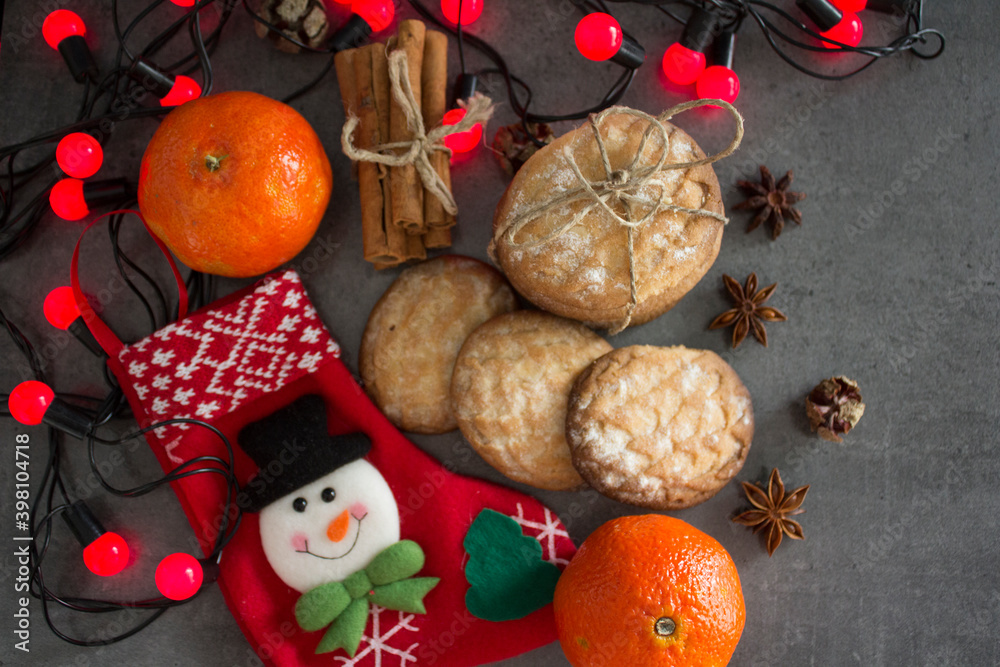 Homemade butter cookies on a table. Top view photo of fresh baked biscuits. Christmas menu ideas.
Homemade butter cookies on a table. Top view photo of fresh baked biscuits. Christmas menu ideas.