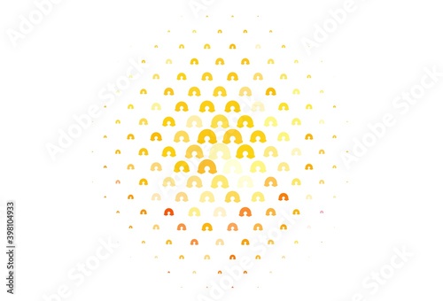 Light Pink, Yellow vector backdrop with rainbows, clouds.