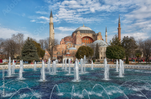 Fountain on Sultanahmet square in front of Blue Mosque in Istanbul. St. Sophia Cathedral
