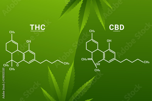 Cannabidiol and tetrahydrocannabinol molecule structure compound