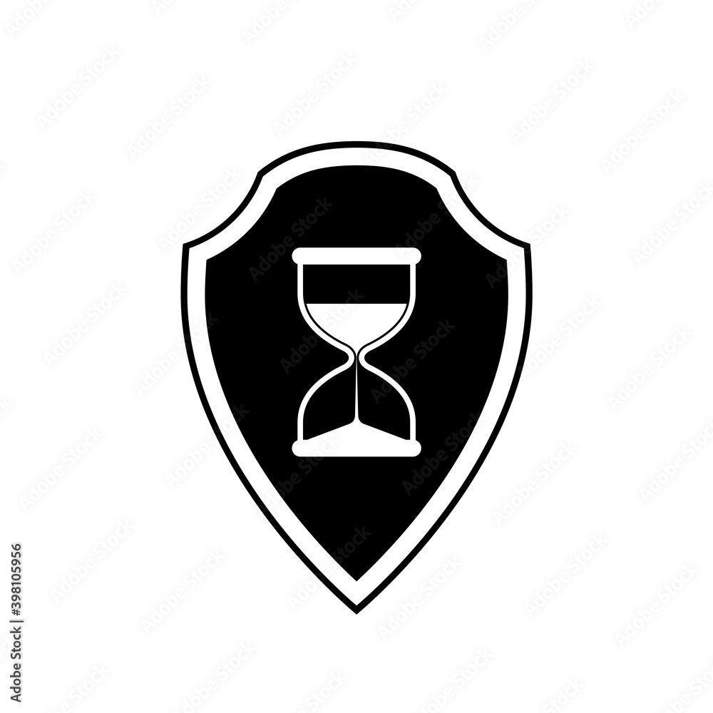 Shield icon with a sand clock isolated on white background Shield icon with a sand clock isolated on white background