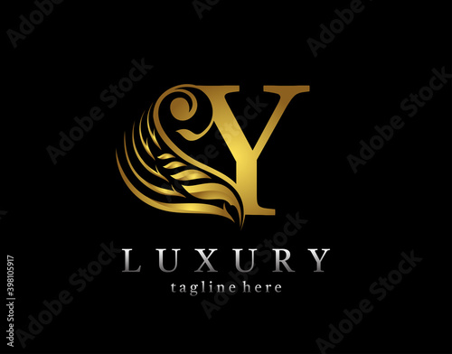 Golden initial Y letter luxury beauty flourishes ornament monogram logo