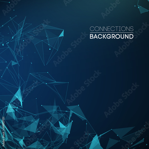 Network connection concept black background vector illustration. Futuristic hexagon perspective wide angle lanscape. Futuristic honeycomb concept. 3d landscape. Big data digital background.