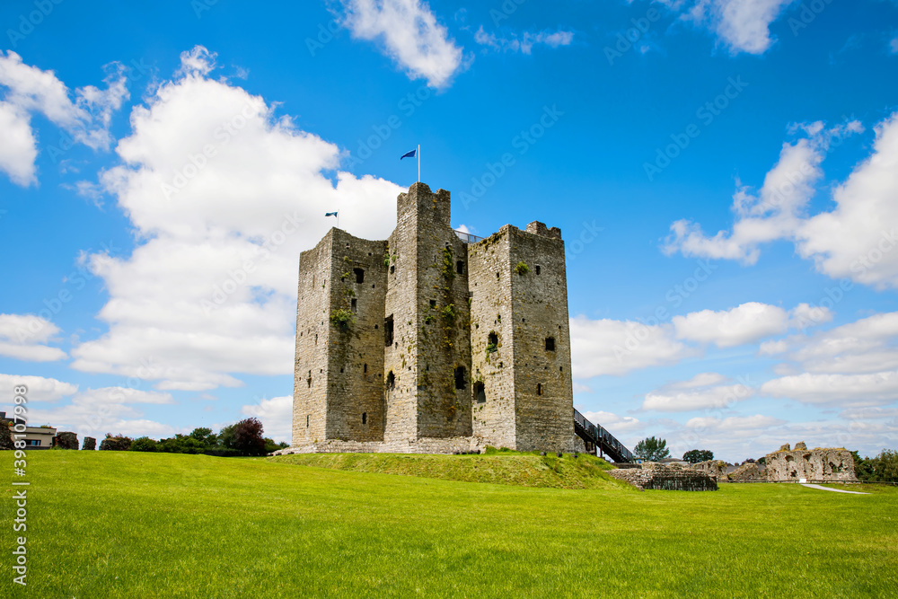 A panoramic view of Trim castle in County Meath on the River Boyne, Ireland. It is the largest Anglo-Norman Castle in Ireland