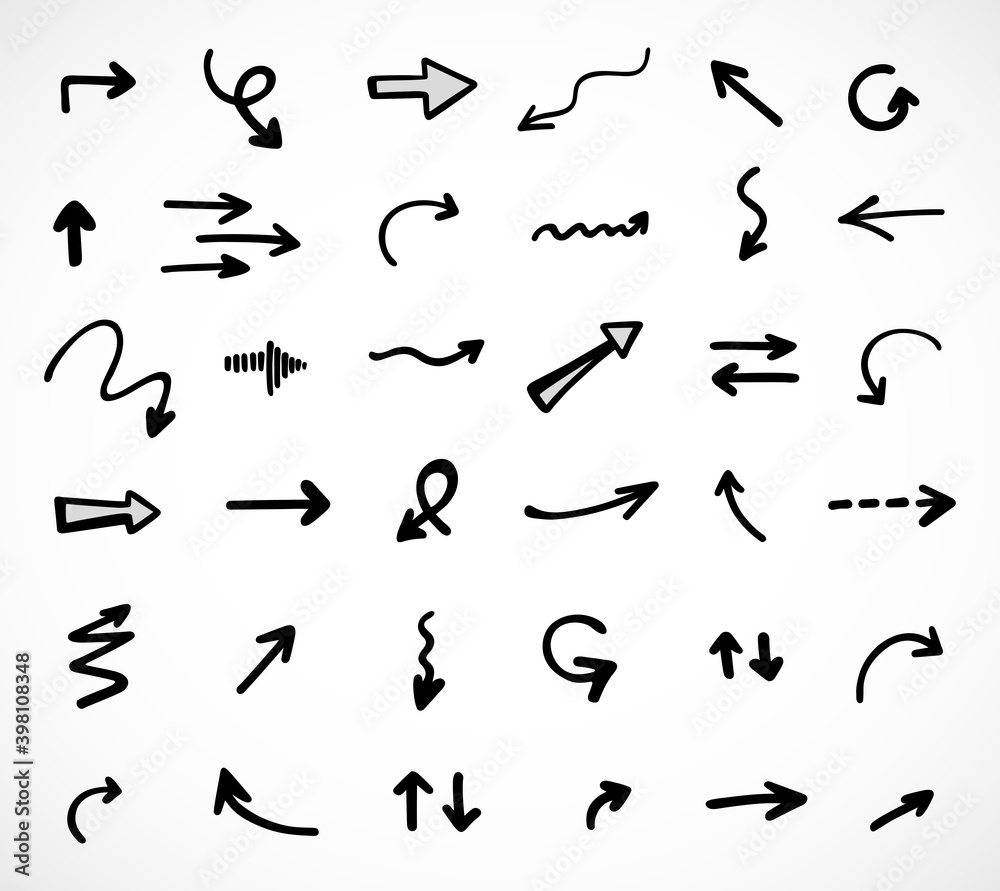 Vector set of hand-drawn arrows, elements for presentation