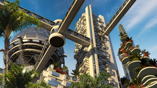 3D Futuristic City Skyline photo
