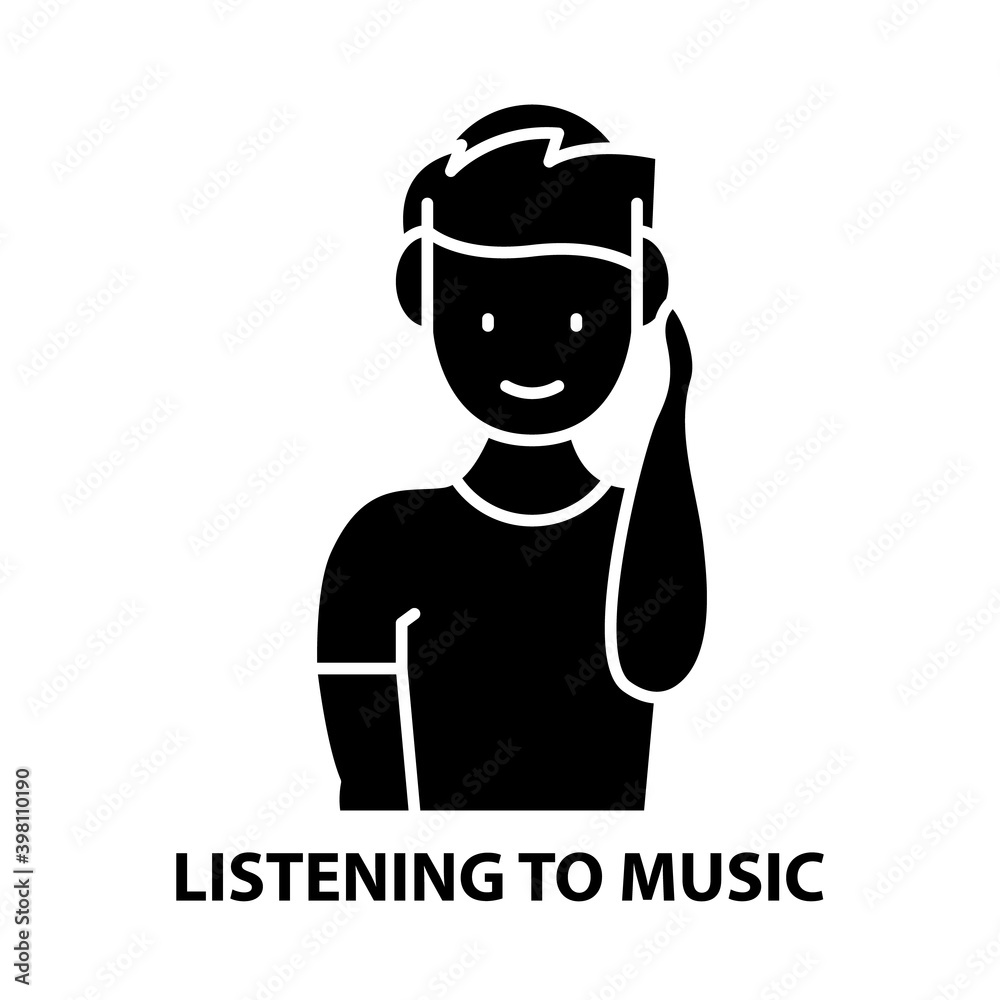listening to music icon, black vector sign with editable strokes, concept illustration