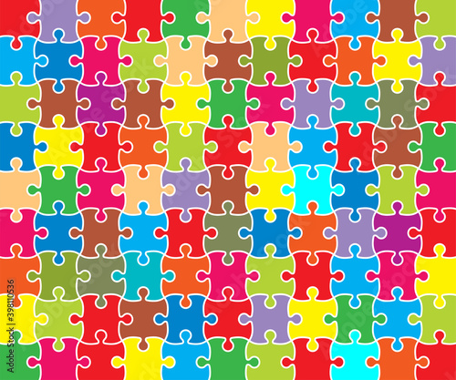 Jigsaw Puzzle grid template, color. Vector illustration.